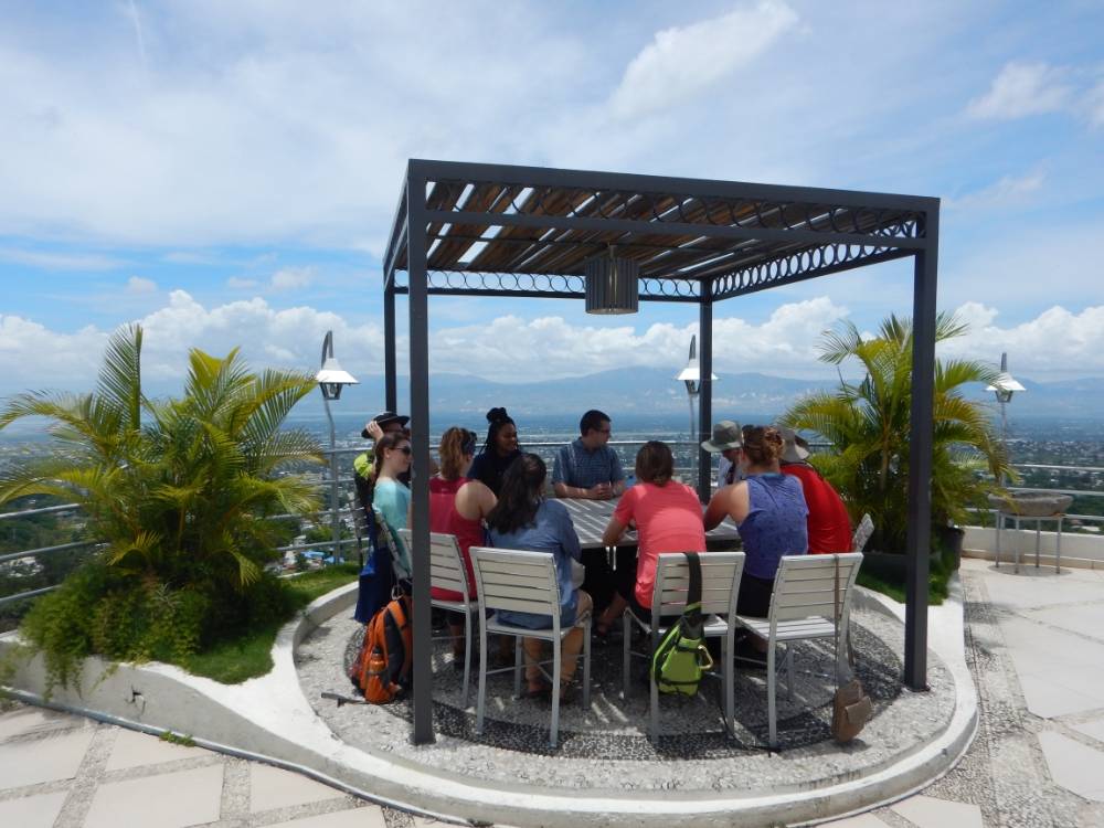 Students taking a break at the Hotel Montana in Port au Prince, Haiti